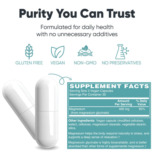 Magnesium Glycinate 400 mg bottle – side view