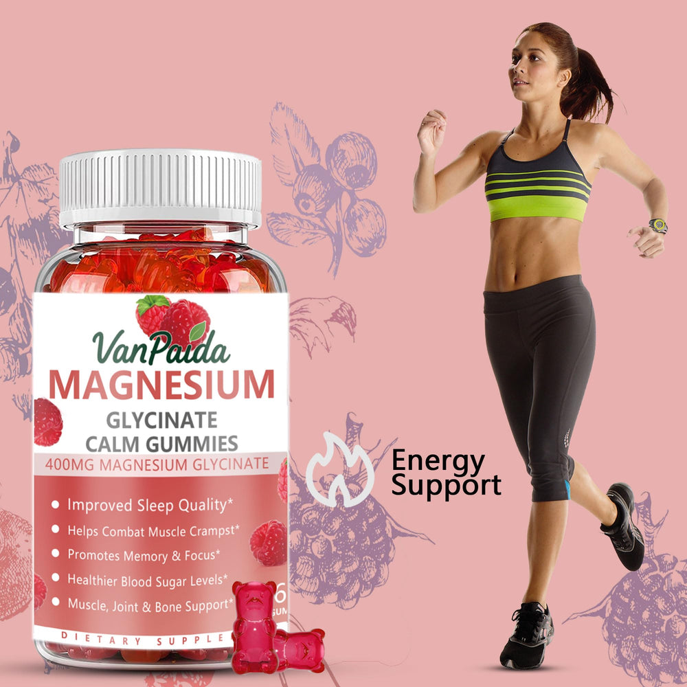 Bottle of Magnesium Glycinate 400mg Gummies with label visible