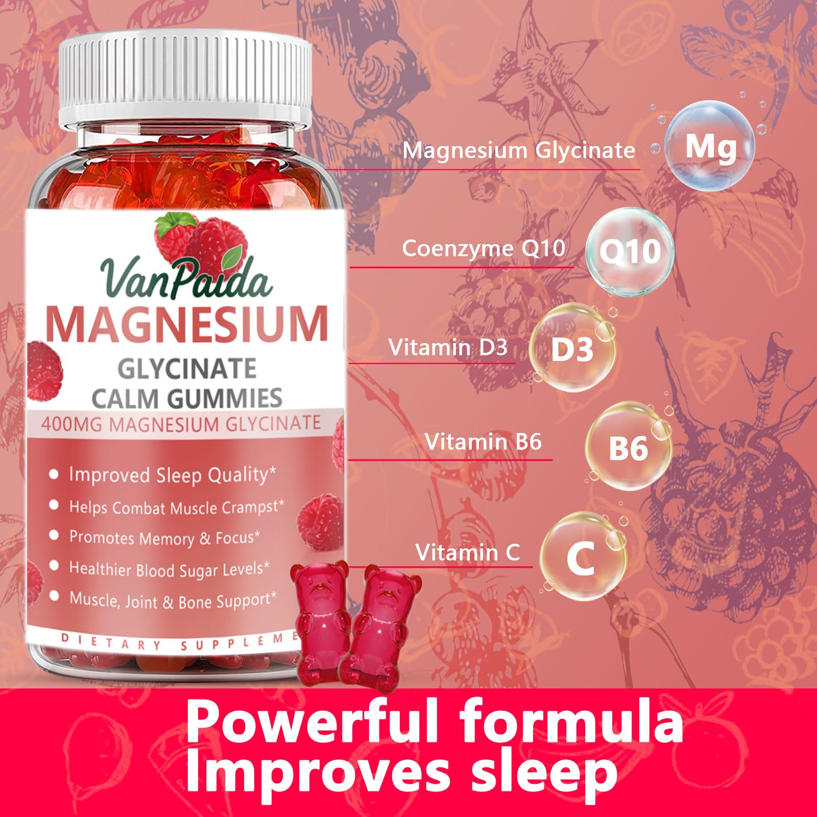 Label highlighting vitamins B6, D and minerals magnesium and potassium