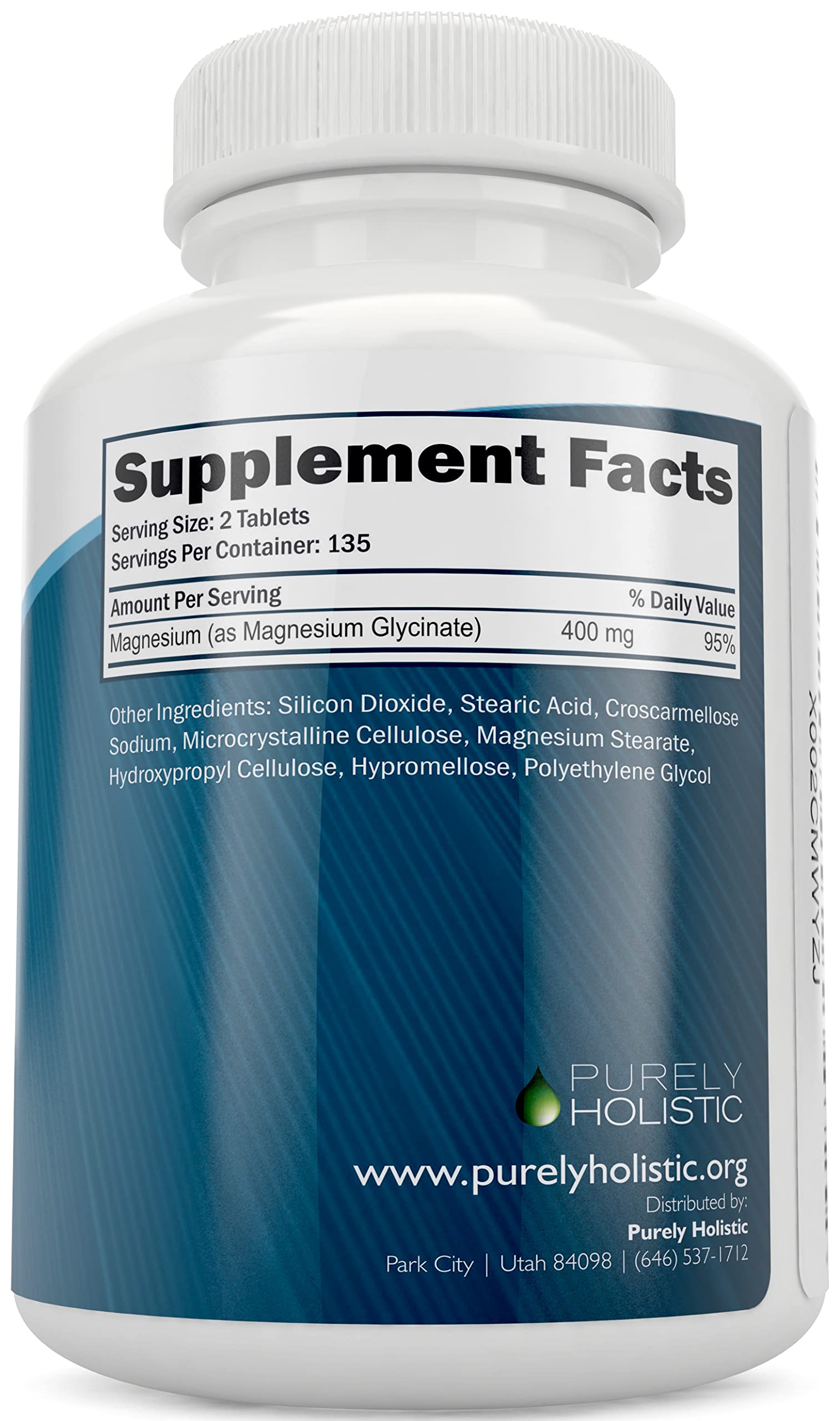 Close-up of 270 magnesium glycinate tablets