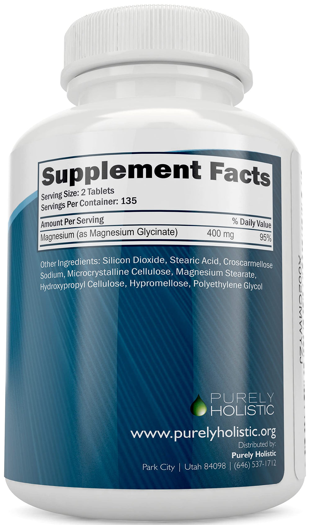 Close-up of 270 magnesium glycinate tablets