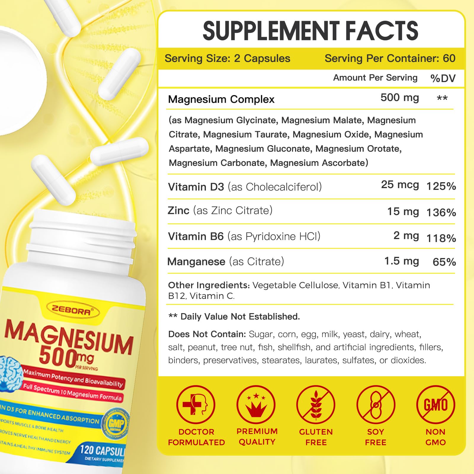 Chelated magnesium 500mg for maximum bioavailability