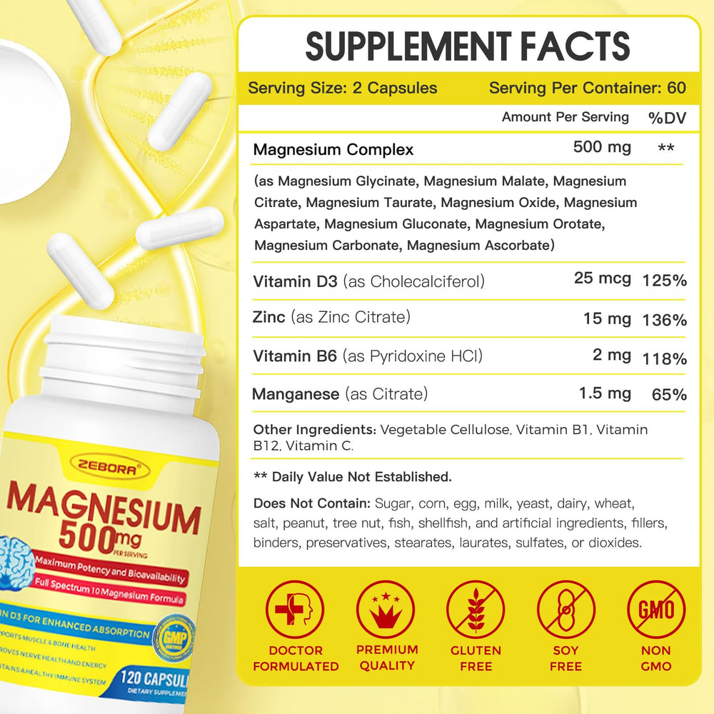 Chelated magnesium 500mg for maximum bioavailability