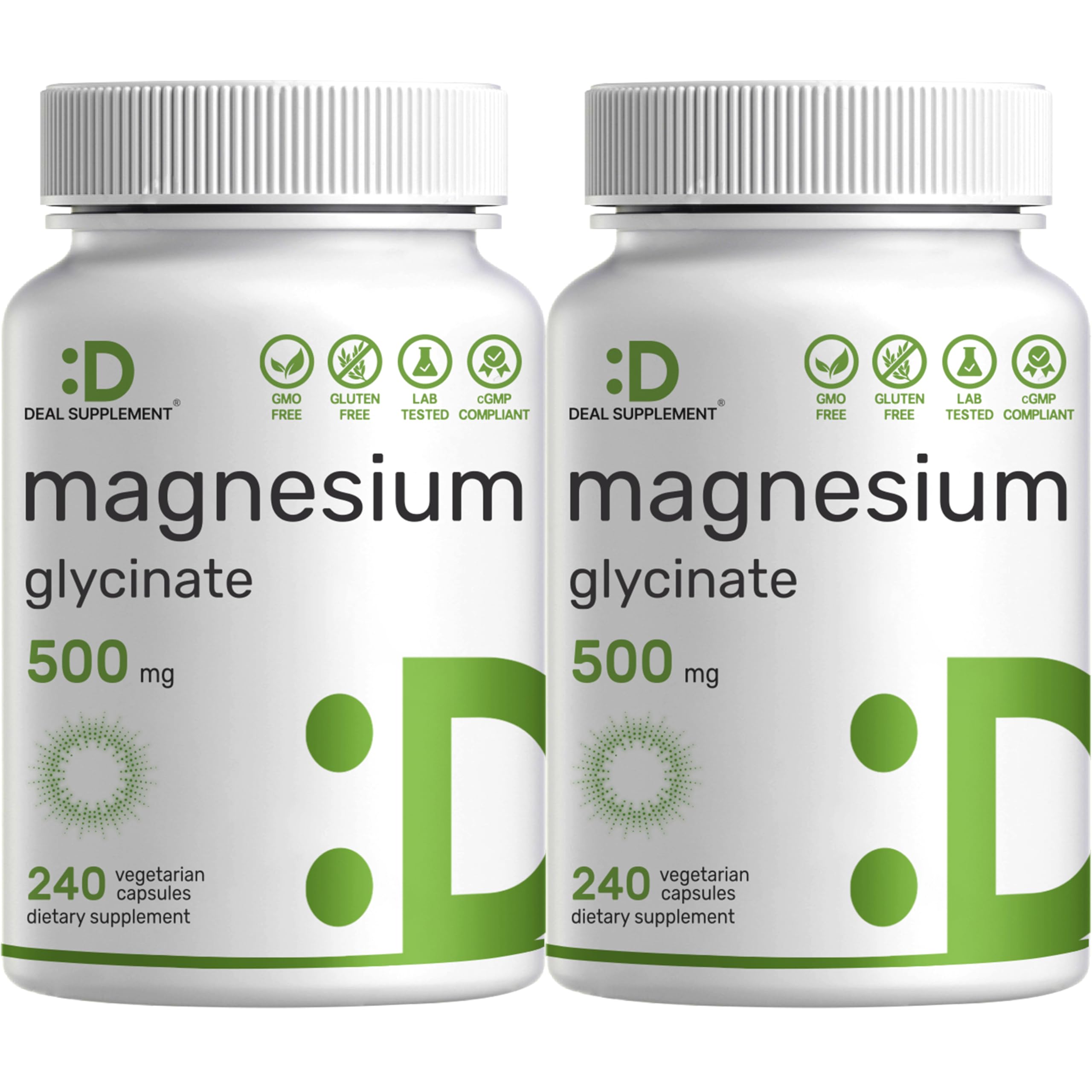 Two-pack magnesium glycinate 500mg front packaging