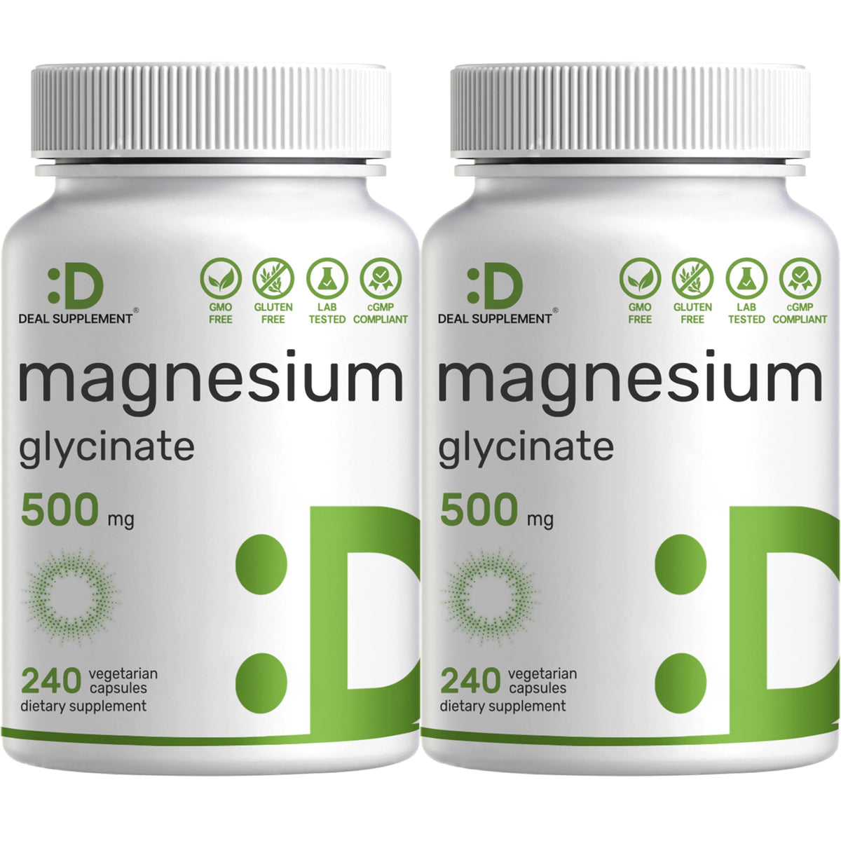 Two-pack magnesium glycinate 500mg front packaging