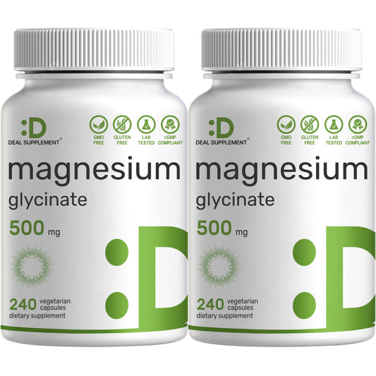 Two-pack magnesium glycinate 500mg front packaging