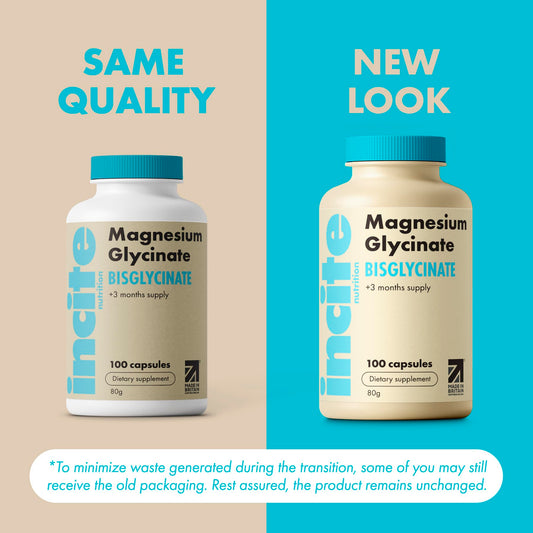 Close-up of vegan, gluten-free magnesium glycinate capsules