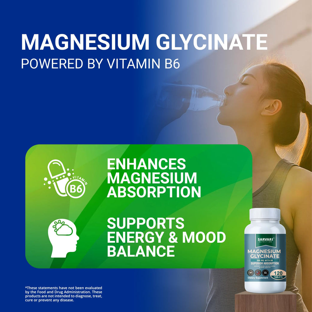 Label showing ingredients for Magnesium Glycinate 500mg with B6