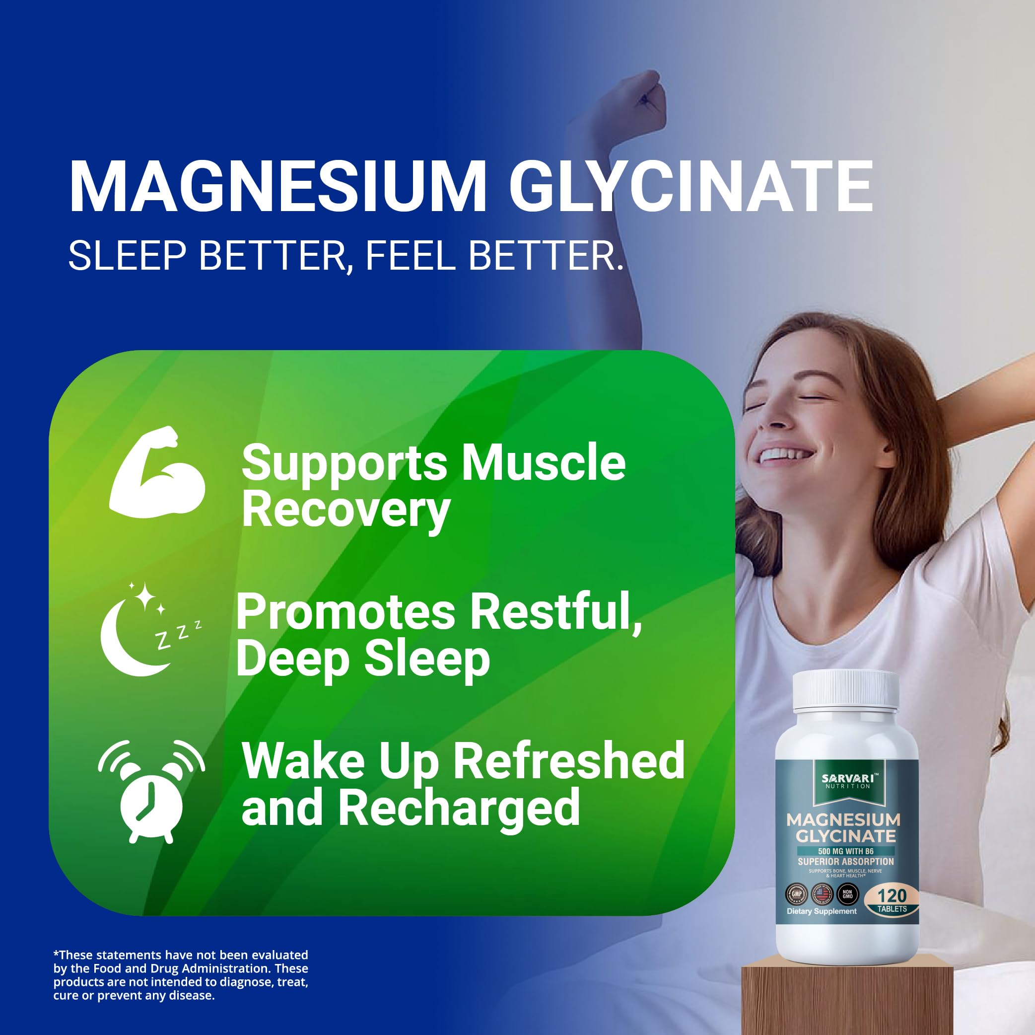 Non-GMO and Gluten-Free Magnesium Glycinate 500mg with B6 packaging