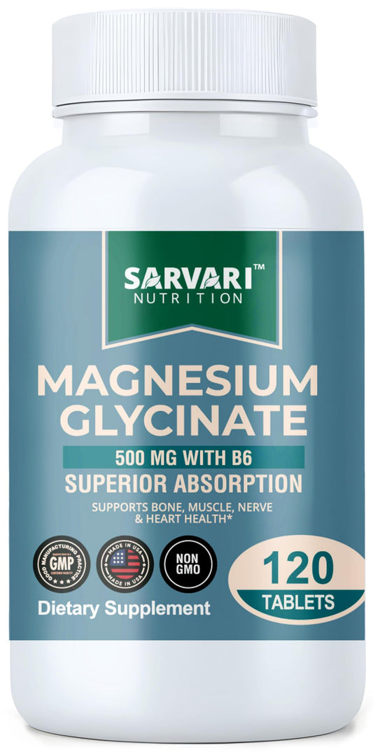 Front view of Magnesium Glycinate 500mg with B6 Vegetarian Tablets bottle