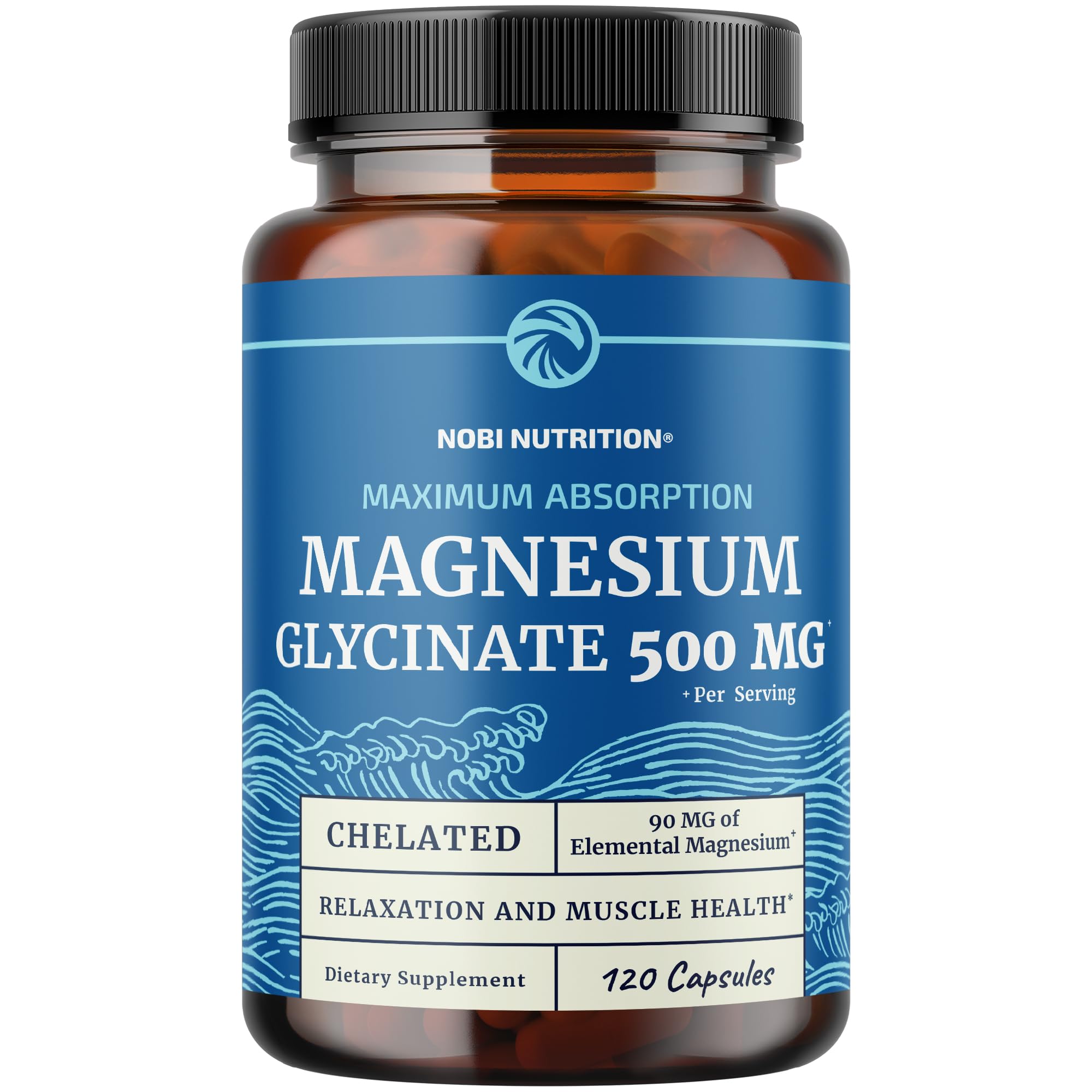 Bottle of Magnesium Glycinate 500mg by Nobi Nutrition - 120 count