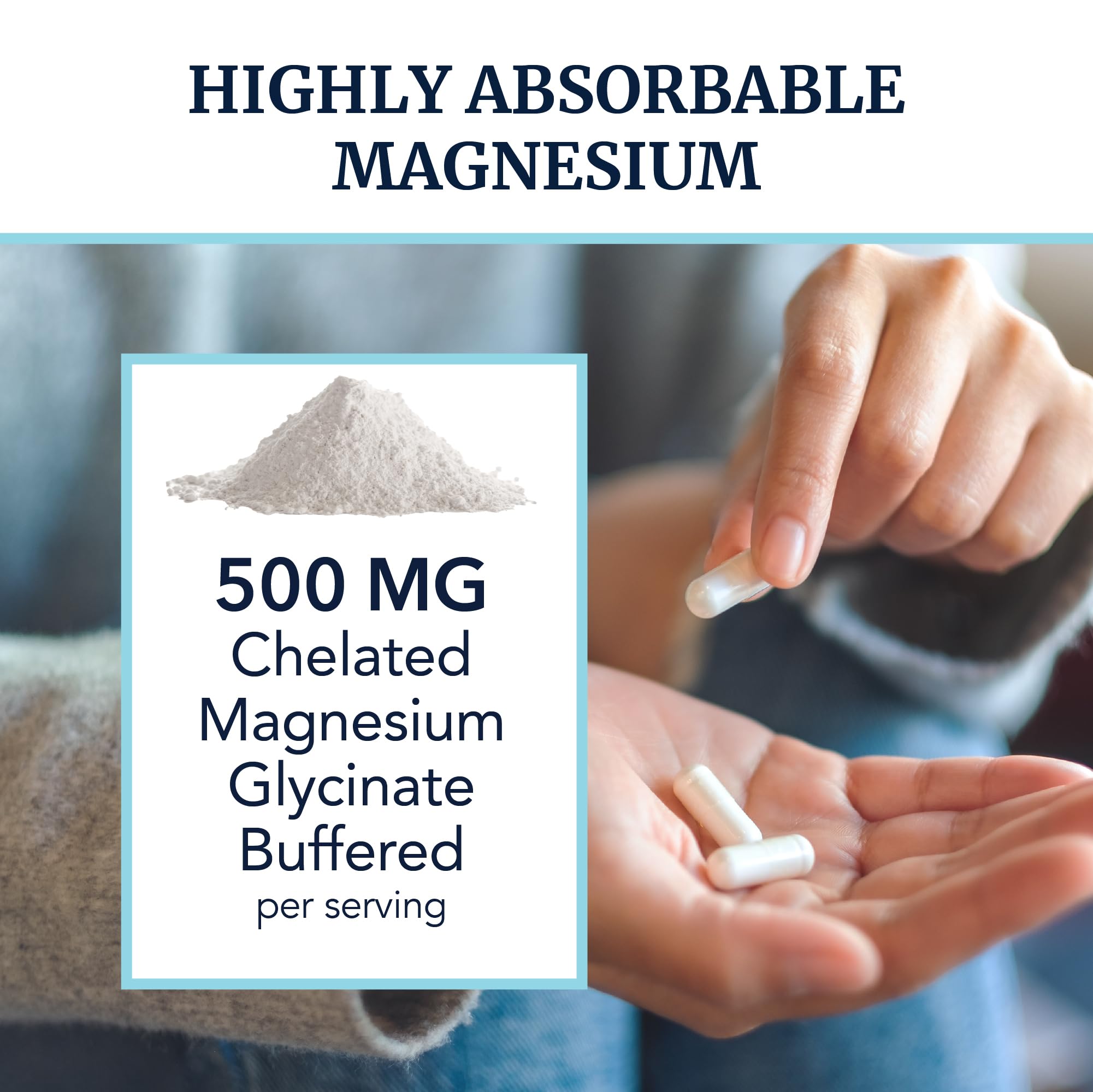 Front view of Nobi Magnesium Glycinate 500mg bottle