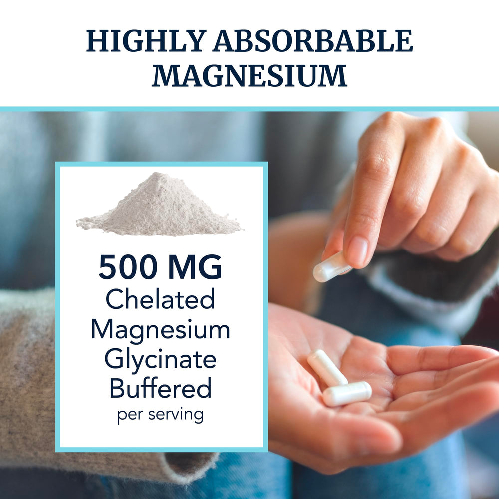 Front view of Nobi Magnesium Glycinate 500mg bottle