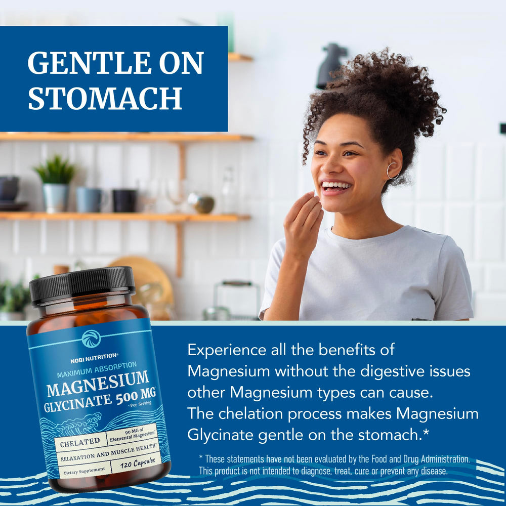 Two capsules of magnesium glycinate pouring from bottle