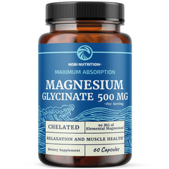 Front view of Magnesium Glycinate 500mg bottle 60 count