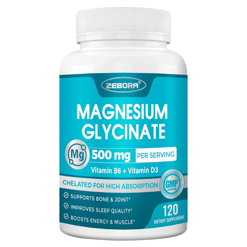 Bottle of Magnesium Glycinate 500mg with B6 and D3