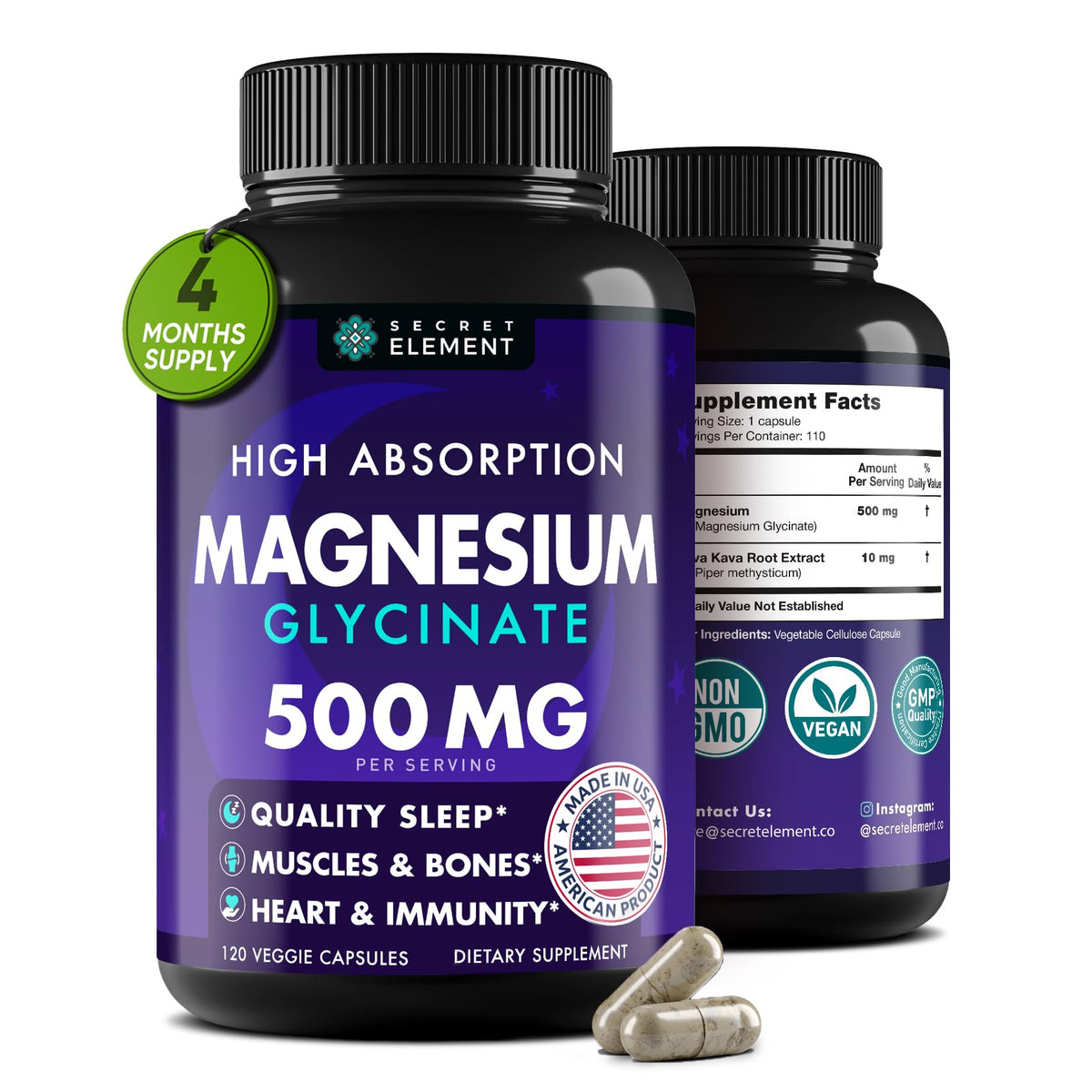 Magnesium Glycinate 500mg capsules bottle