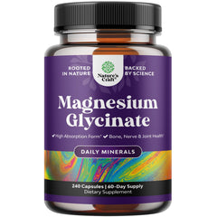 Bottle of high absorption magnesium glycinate 500mg capsules
