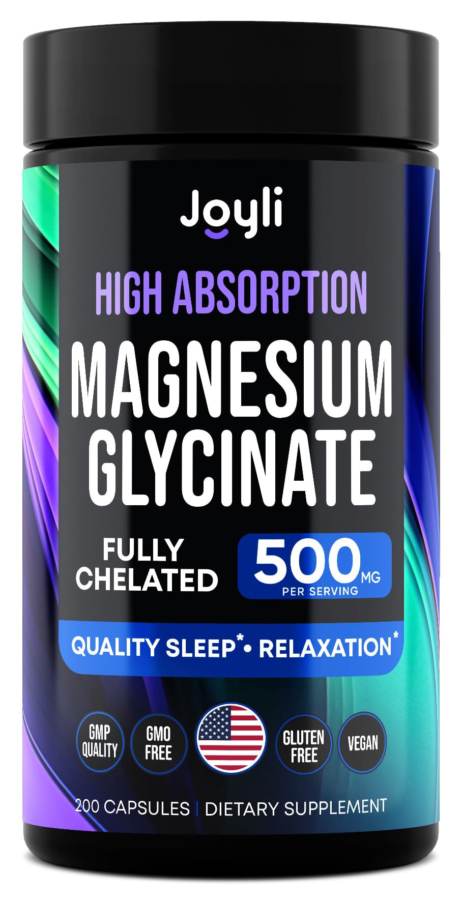 Front view of JOYLI Magnesium Glycinate 500MG capsules bottle