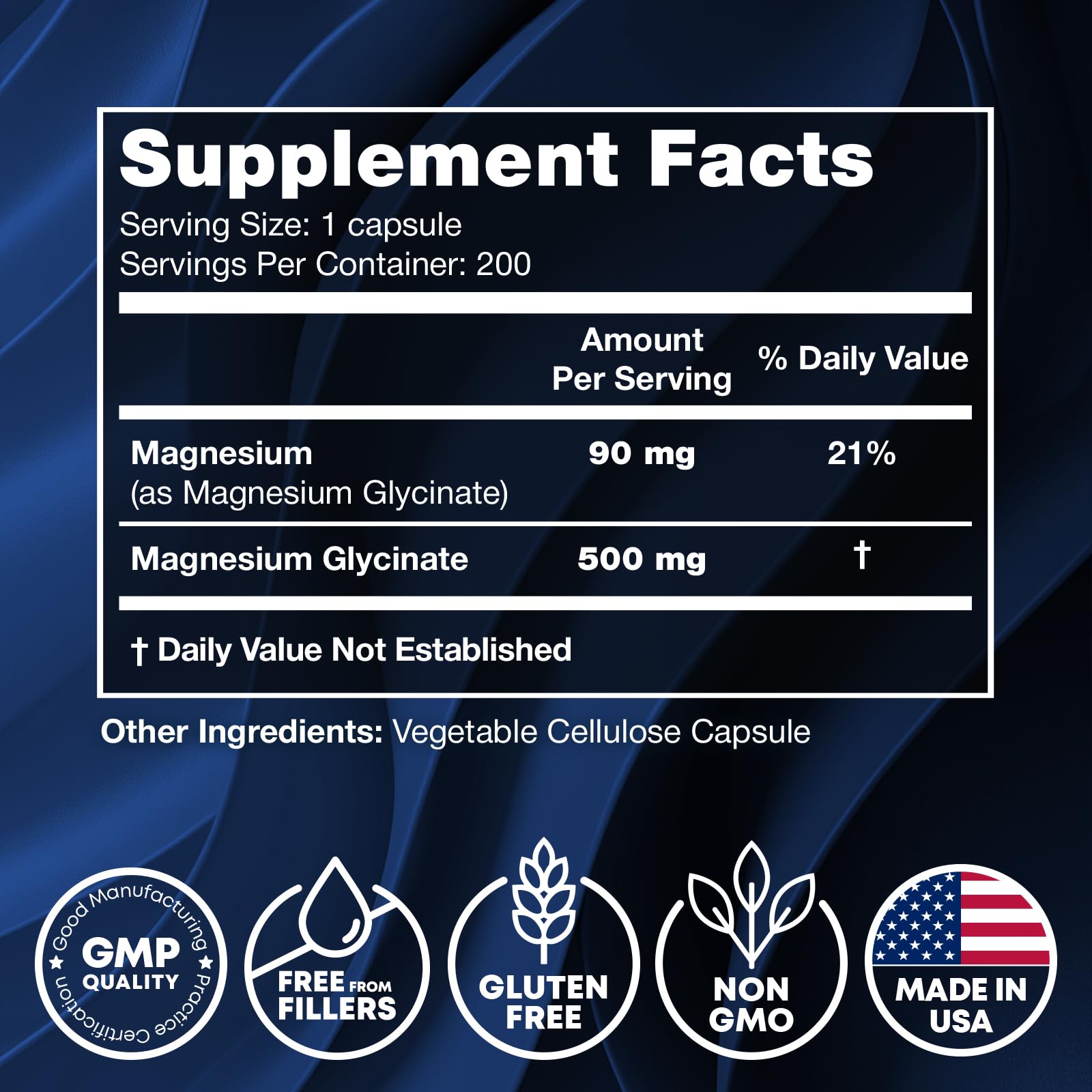 Close-up of Magnesium Glycinate 500MG capsules