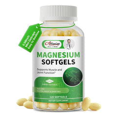 Front view of Magnesium Glycinate 500mg softgels bottle, 120-count