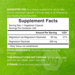 Close-up of magnesium glycinate 500mg vegetarian capsules