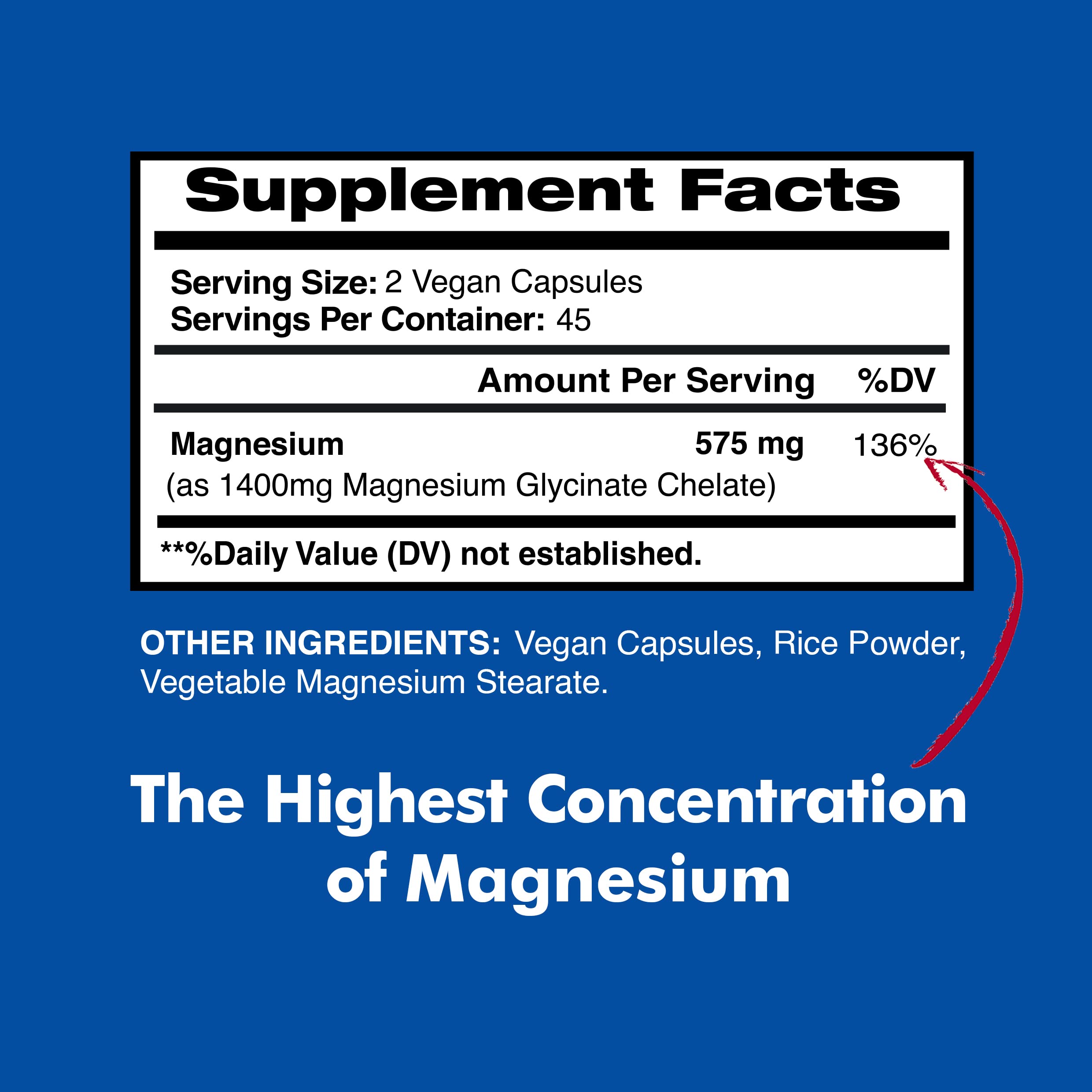 Close-up of 575mg magnesium glycinate veggie capsules
