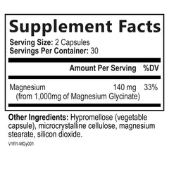 Close-up of magnesium glycinate 60-capsule bottle