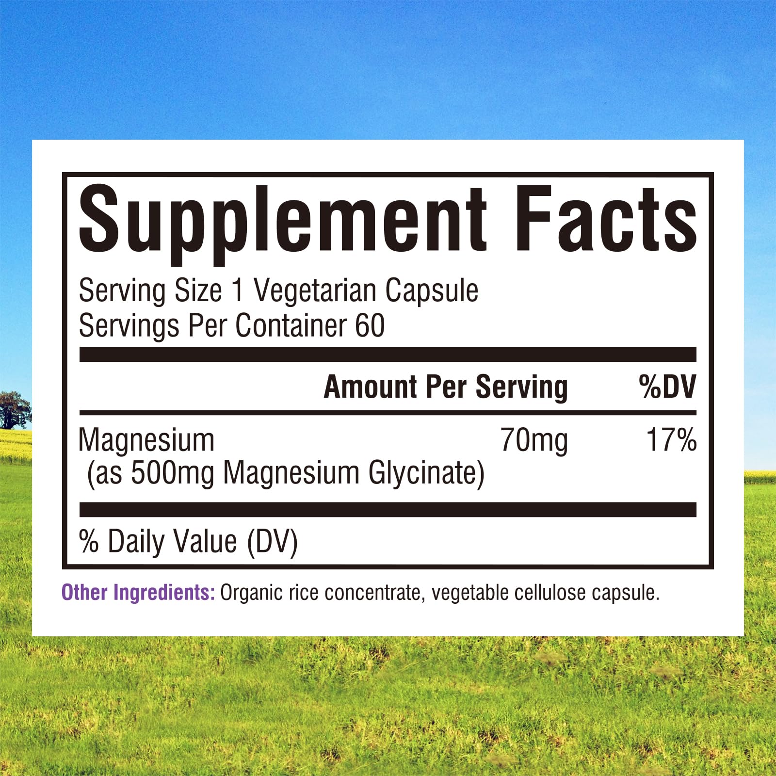 Close-up of 70mg elemental magnesium per capsule
