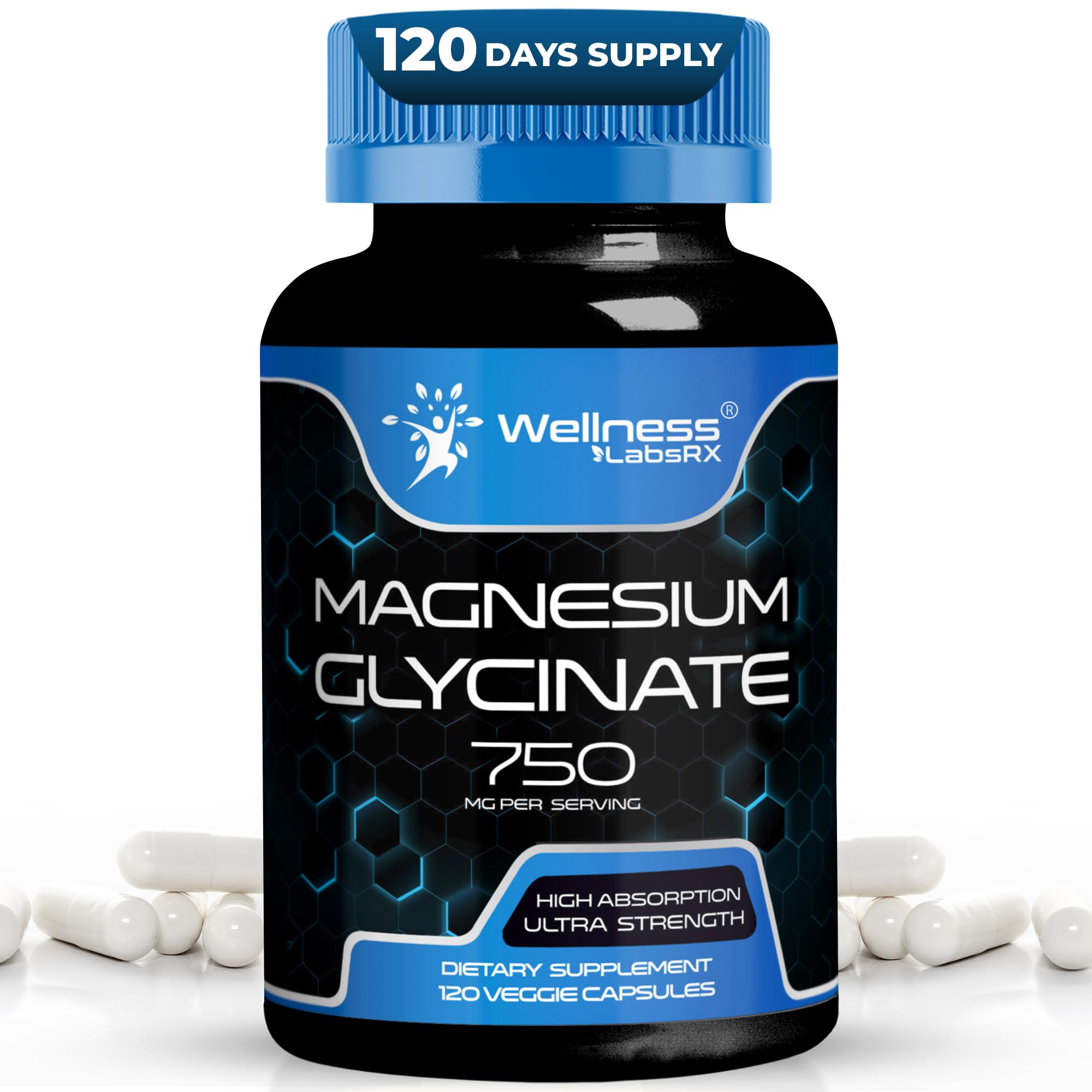 Magnesium Glycinate 750mg bottle front view