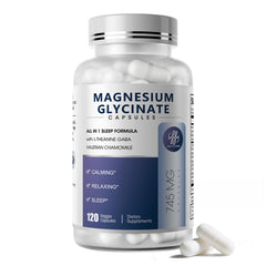 Bottle of iMATCHME Magnesium Glycinate 850mg with L-Theanine, Chamomile and GABA (120 count)