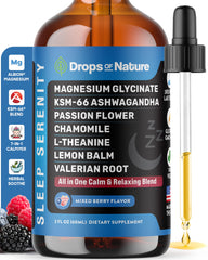 Front view of Magnesium Glycinate & Ashwagandha Liquid Drops 60mL bottle