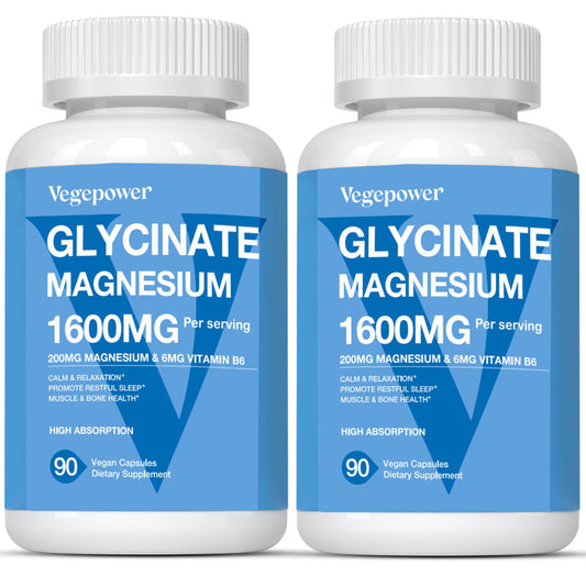 Hero image: Magnesium Glycinate Capsules, 200mg per capsule, 180 vegan caps