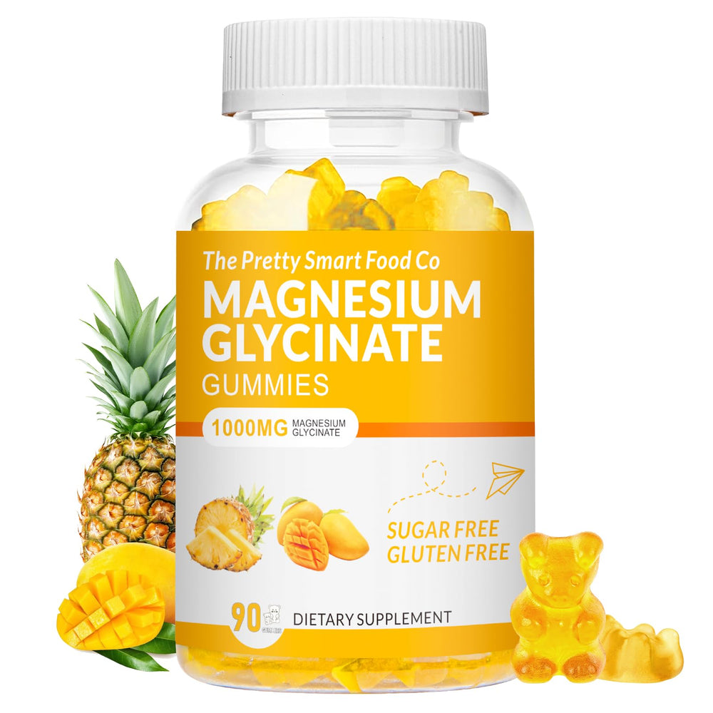 Front view of Magnesium Glycinate Gummies 1000mg 90 count mango pineapple flavor
