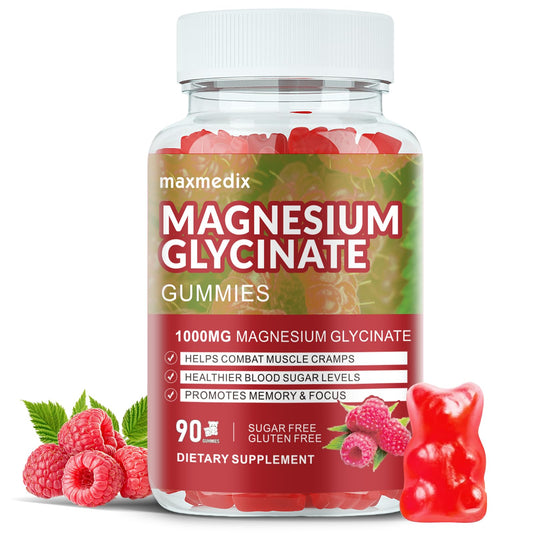 Bottle of Magnesium Glycinate Gummies Raspberry flavor 1000mg per serving