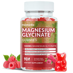 Bottle of Magnesium Glycinate Gummies Raspberry flavor 1000mg per serving
