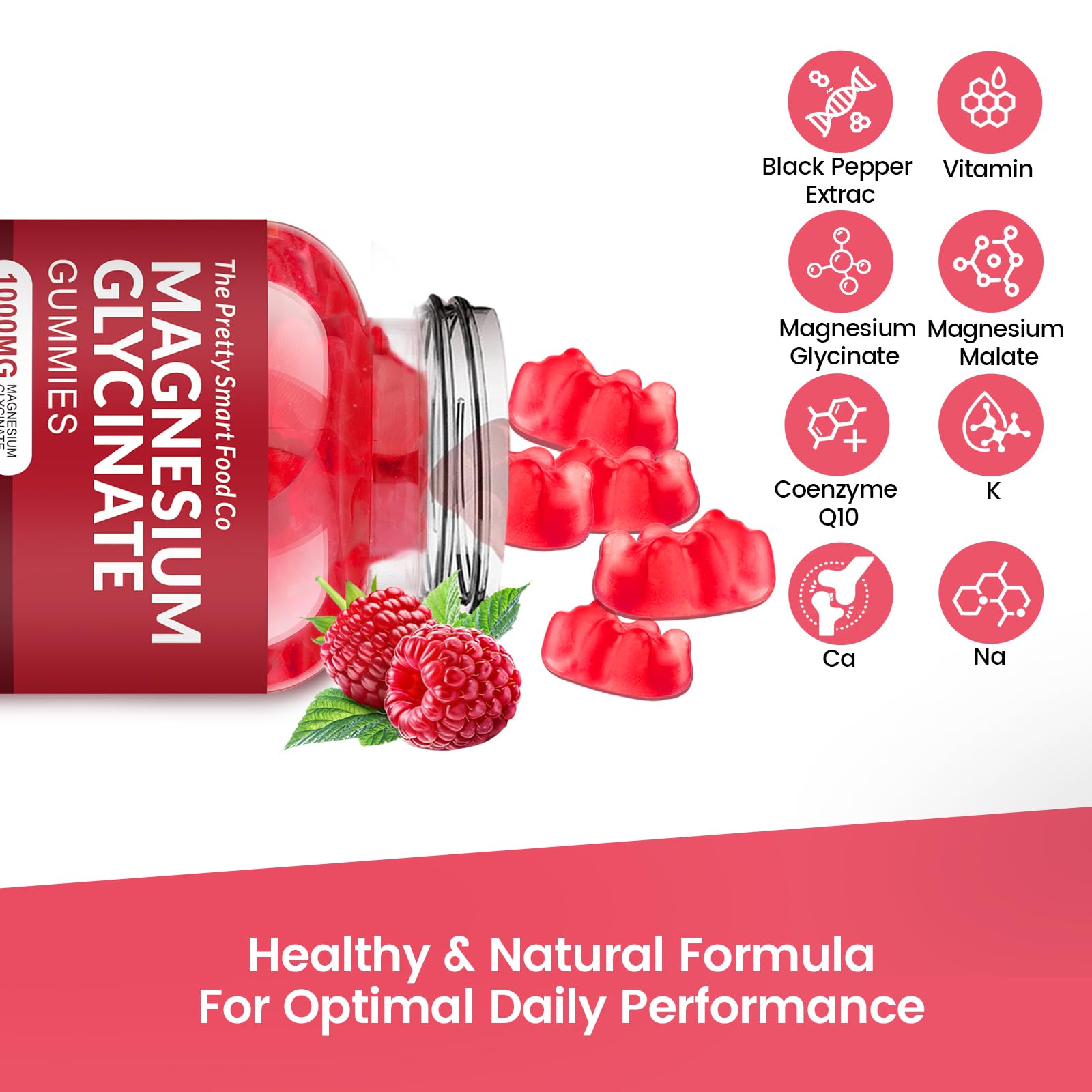 Raspberry-flavored Magnesium Glycinate Gummies close-up