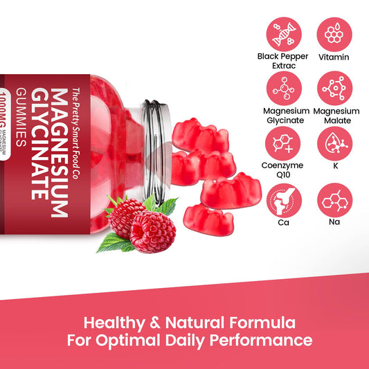 Raspberry-flavored Magnesium Glycinate Gummies close-up
