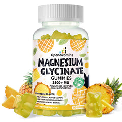 Bottle of Magnesium Glycinate Gummies 2500mg with 90 pineapple gummies