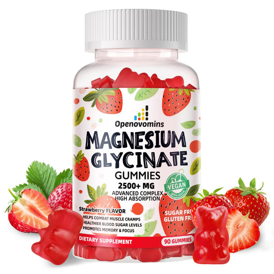 Front label: Magnesium Glycinate Gummies 2500mg Strawberry