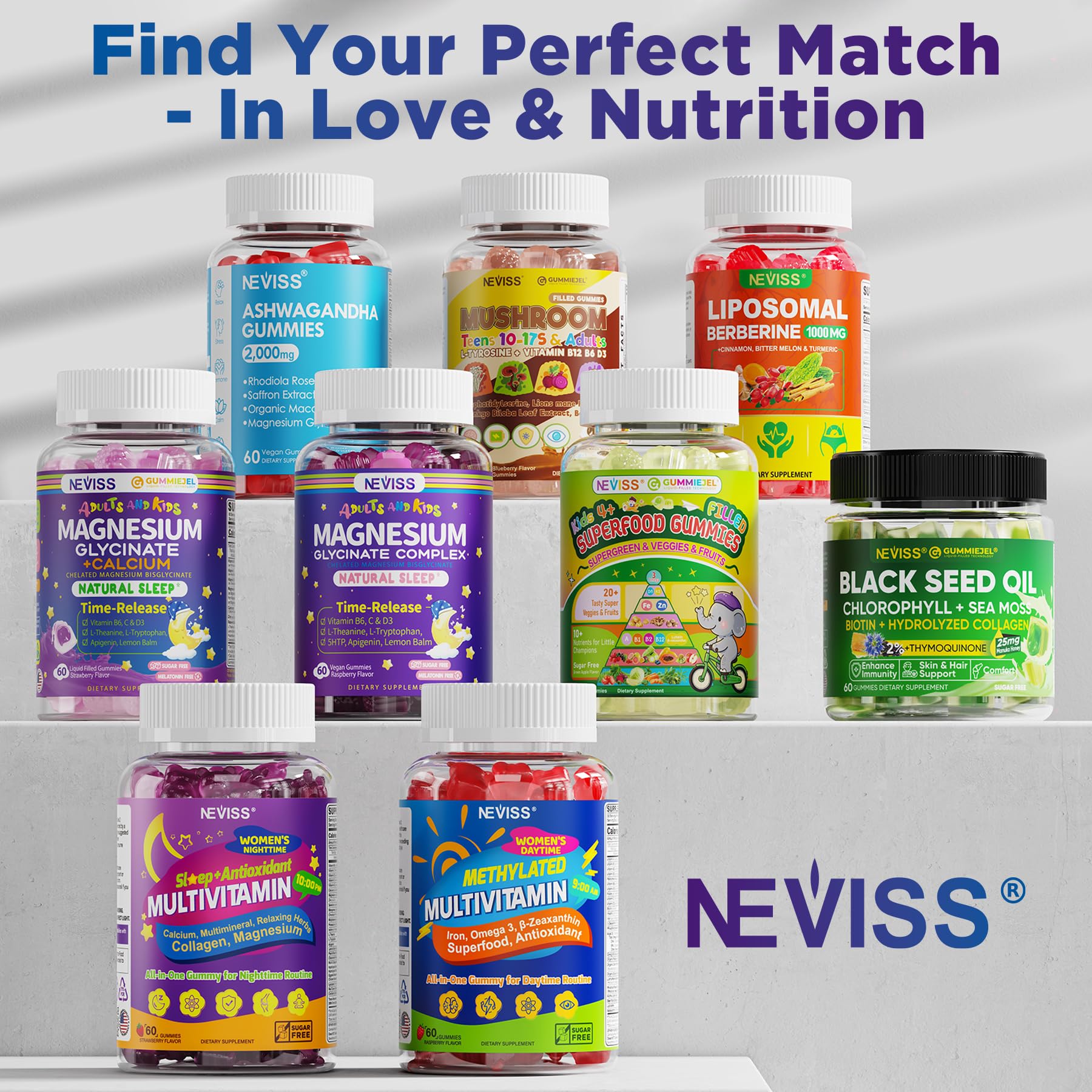 Product layout with boxes and gummies for display