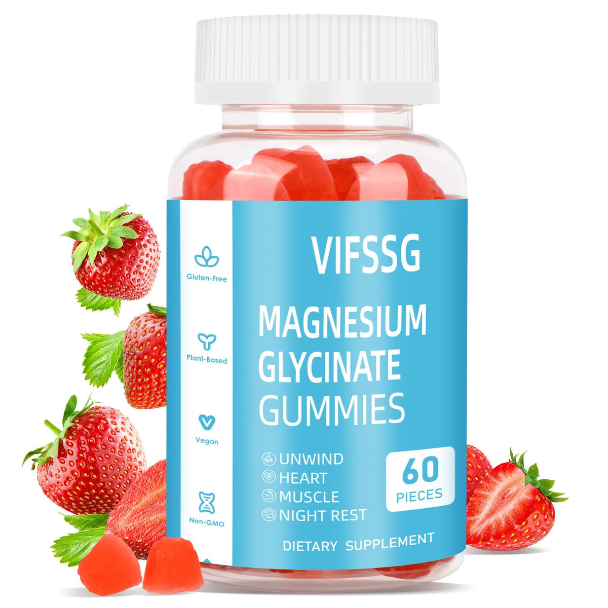 Front view of Magnesium Glycinate Gummies bottle with 60 count