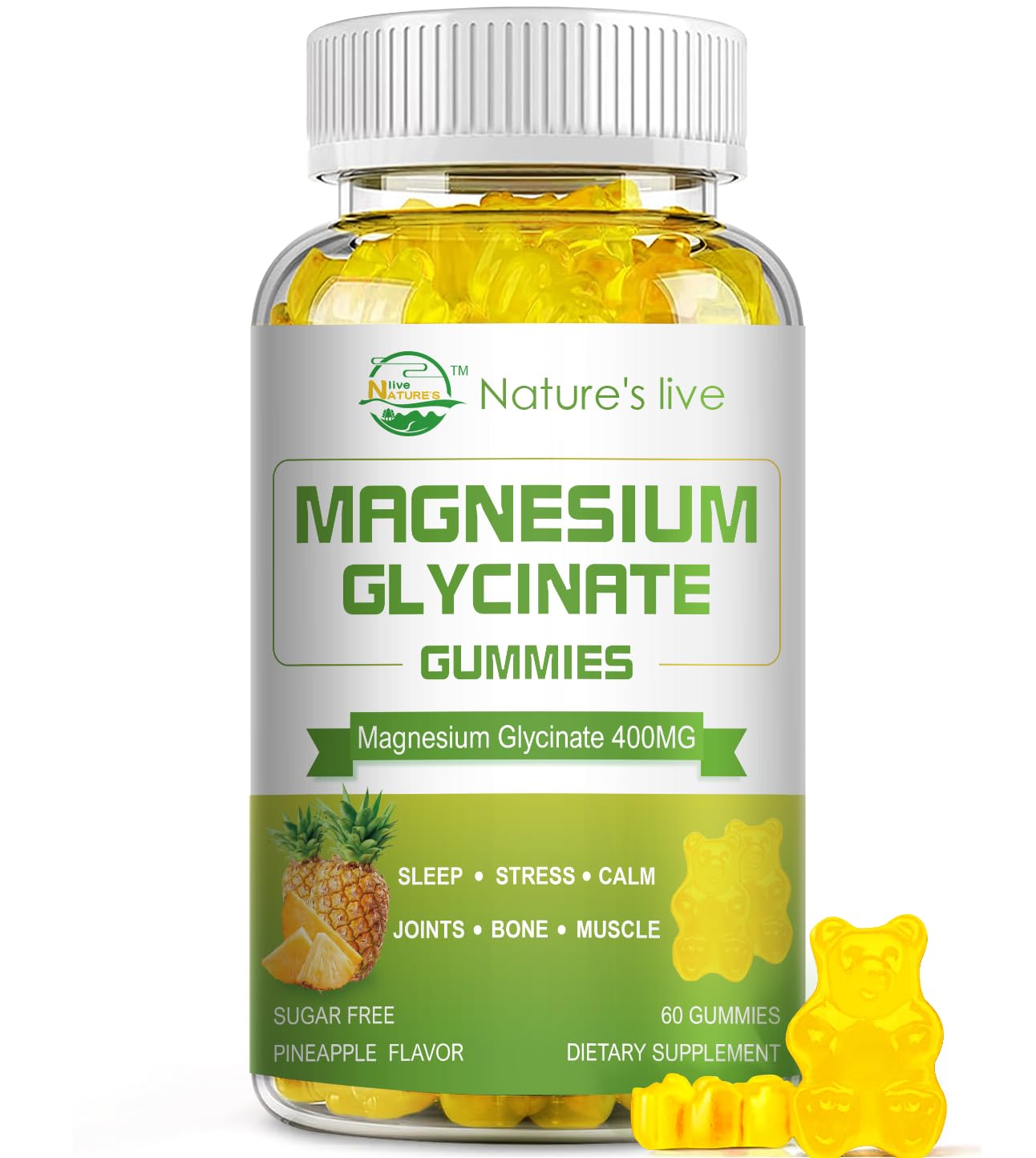 Gummies ingredients panel showing magnesium glycinate and magnesium L-threonate