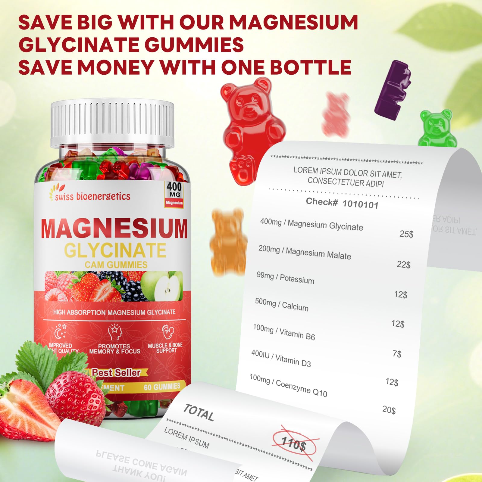 Apple flavor magnesium glycinate gummy close-up