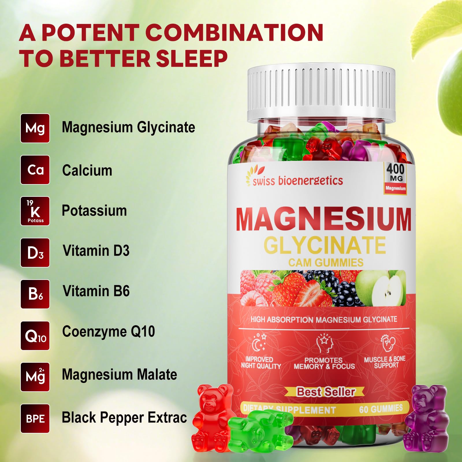 Strawberry flavor magnesium glycinate gummy close-up