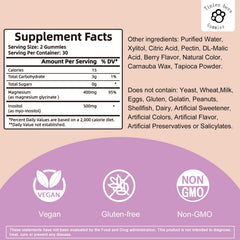 Ingredients and nutrition panel for Magnesium Glycinate Gummies