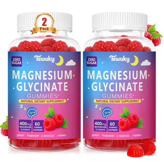 Front view of Magnesium Glycinate Gummies Raspberry bottle