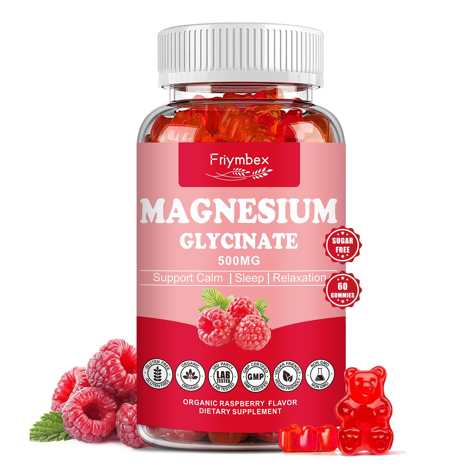 Bottle of Magnesium Glycinate Gummies Raspberry flavor (60 gummies)