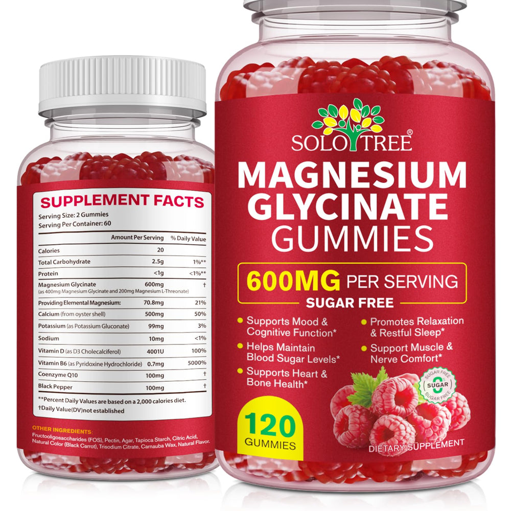 Bottle of Magnesium Glycinate Gummies 600mg for Adults promoting relaxation and sleep