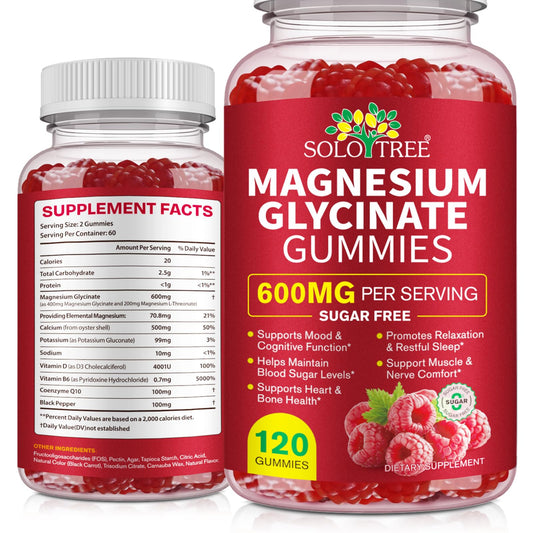 Bottle of Magnesium Glycinate Gummies 600mg for Adults promoting relaxation and sleep